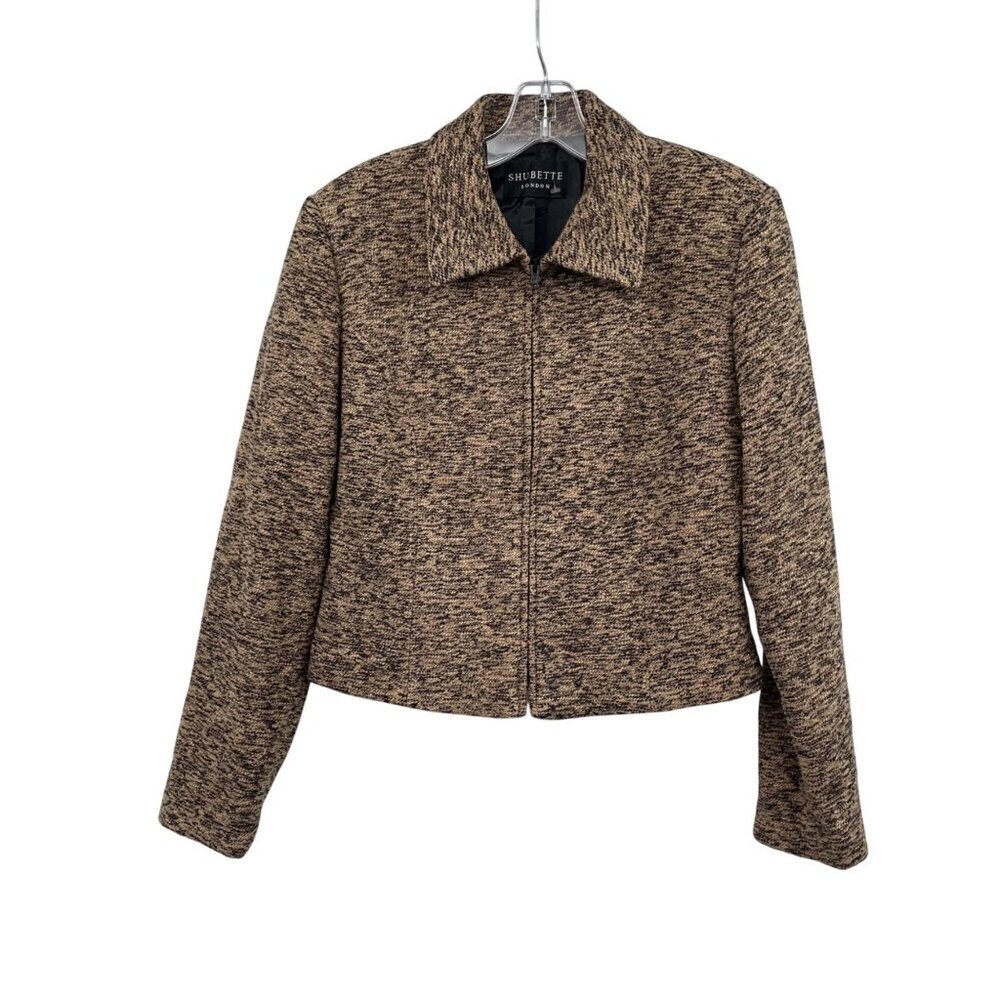 SHUBETTE London Wool Blend Blazer Full Zip Collared Tan/Black Size 10
